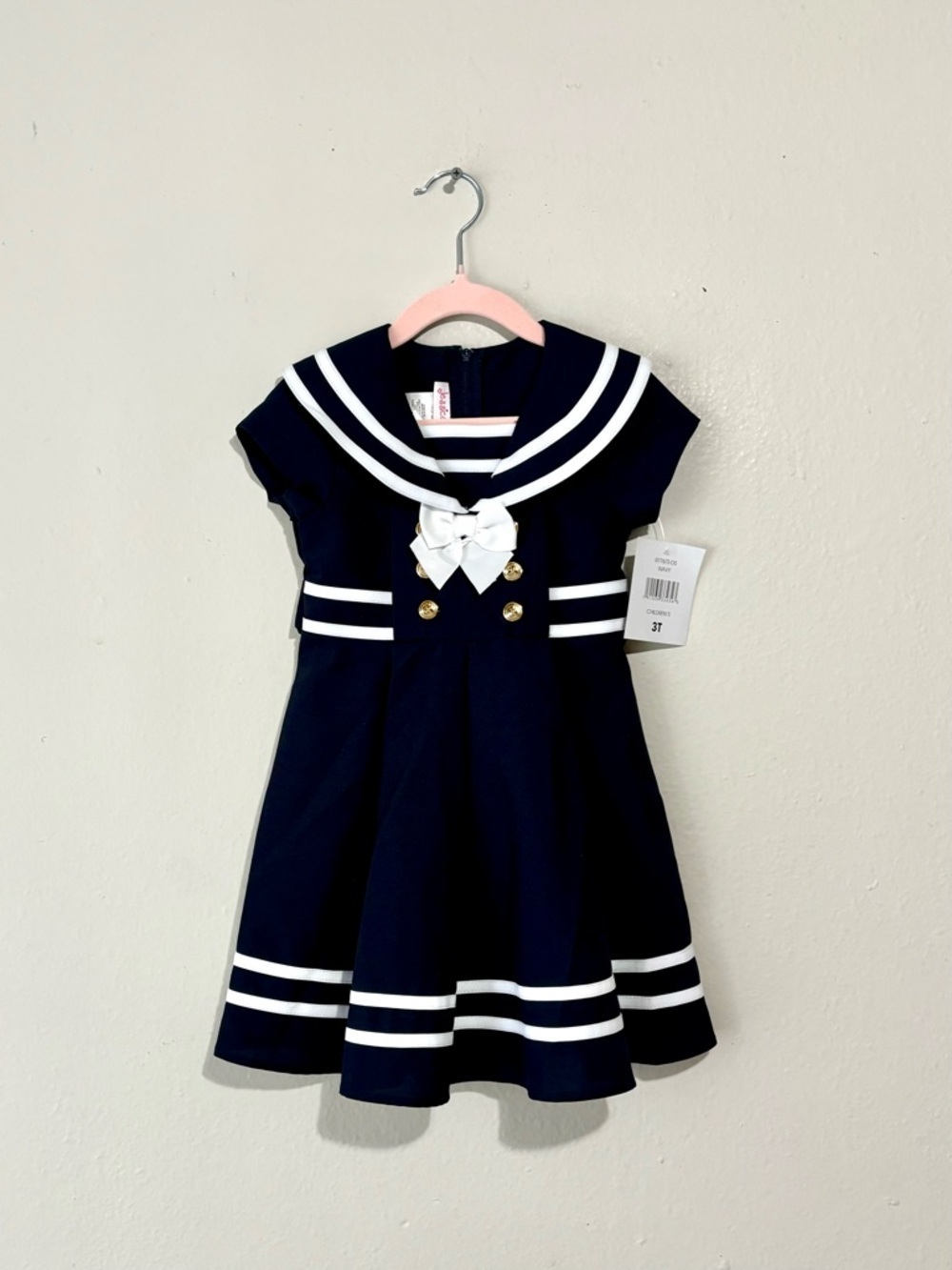 NWT Jessica Ann Girls Sailor Dress Navy Blue White Short Sleeve Size 3T
